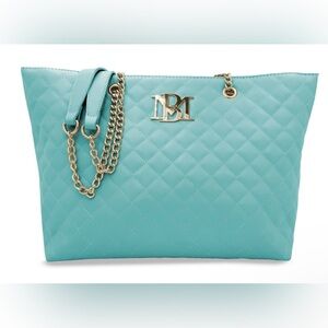 BADGLEY MISCHKA Cinderalla Blue Quilted Chain Strap Tote Bag 17”X10.5”X5”